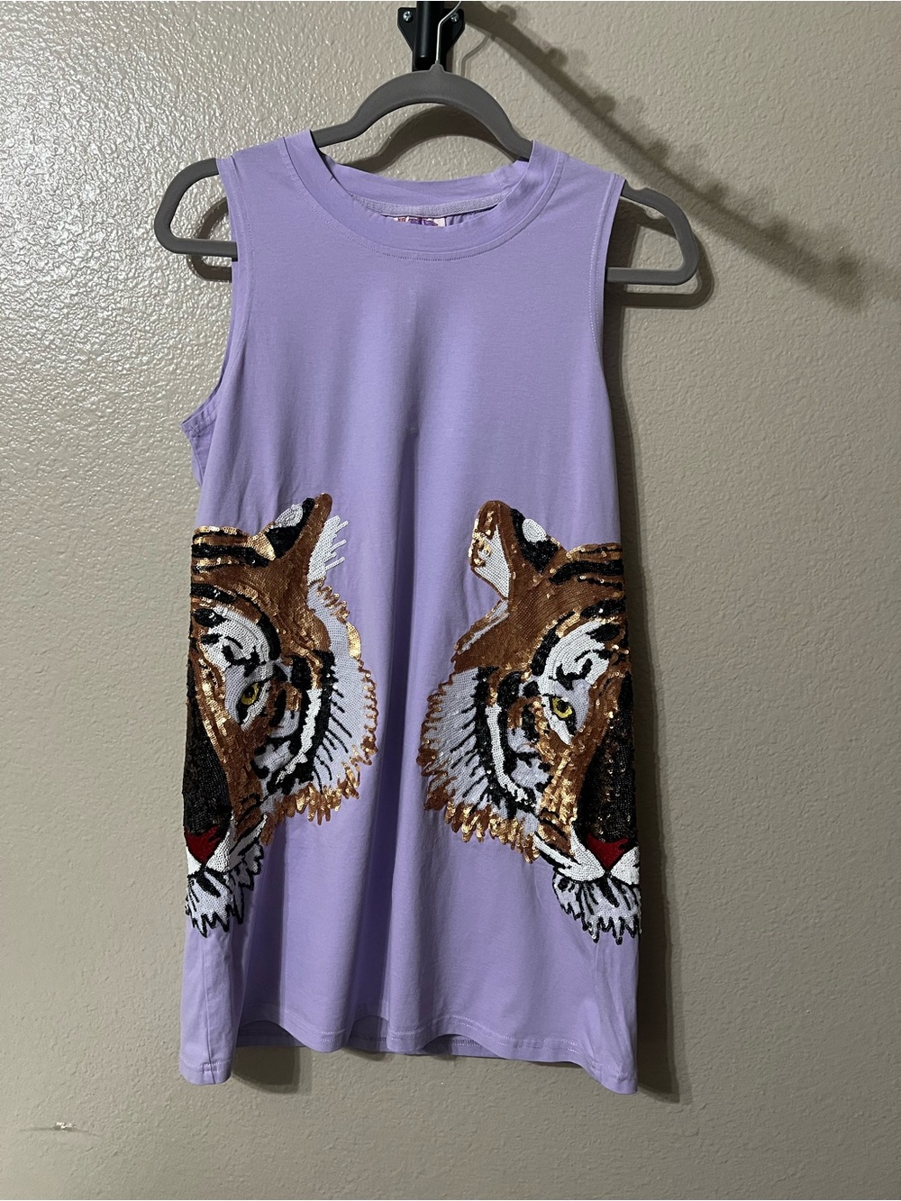 Sparkle City Lavender Sequin Tiger Sleeveless Dress XS great condition